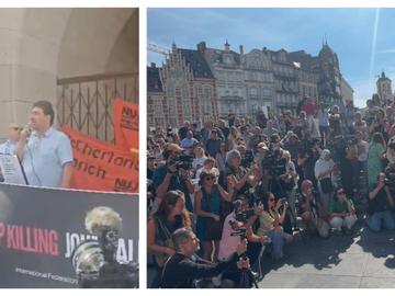 Honderden journalisten tonen aan de Kunstberg solidariteit met gedode journalisten in Gaza