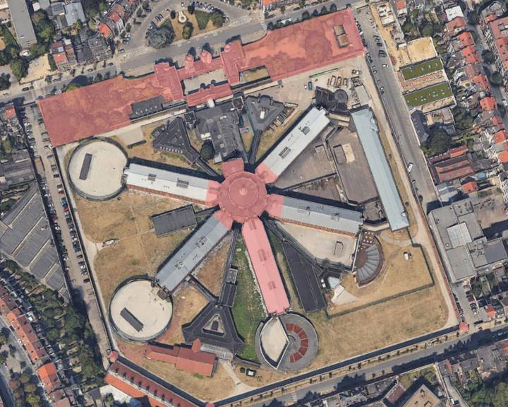 Luchtfoto gevangenis Sint-Gillis