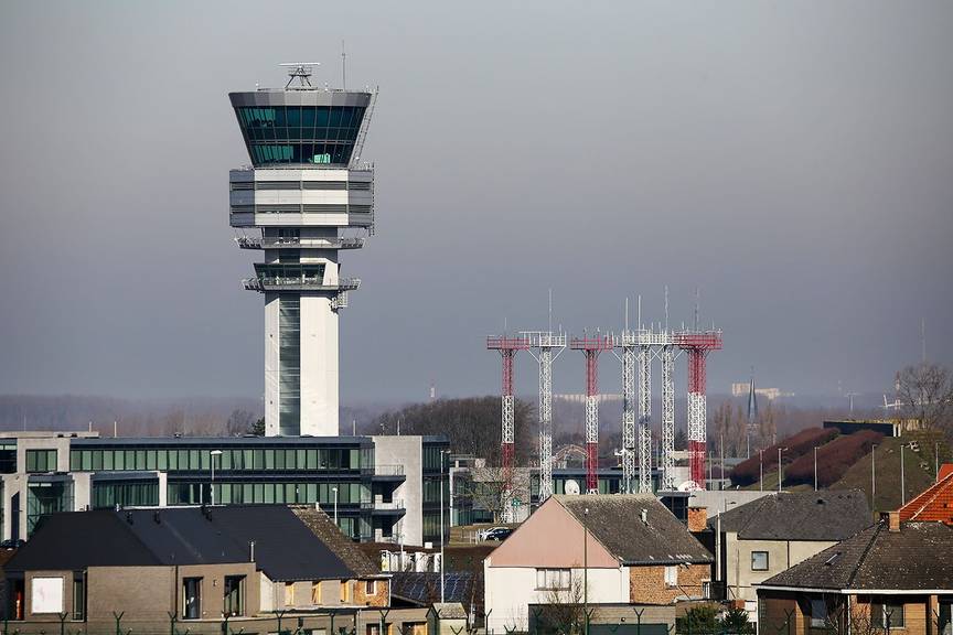 Controletoren van Skeyes, het vroegere Belgocontrol, op Brussels Aiport, de luchthaven van Brussel