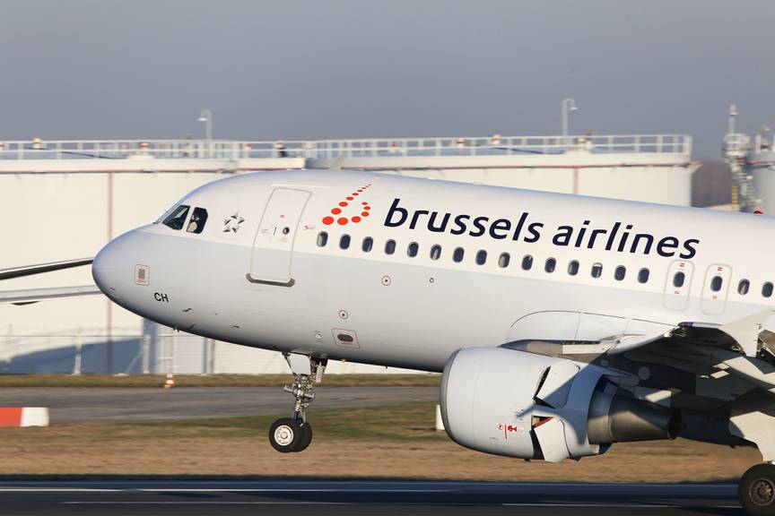 Een vliegtuig van Brussels Airlines op Brussels Airport in Zaventem