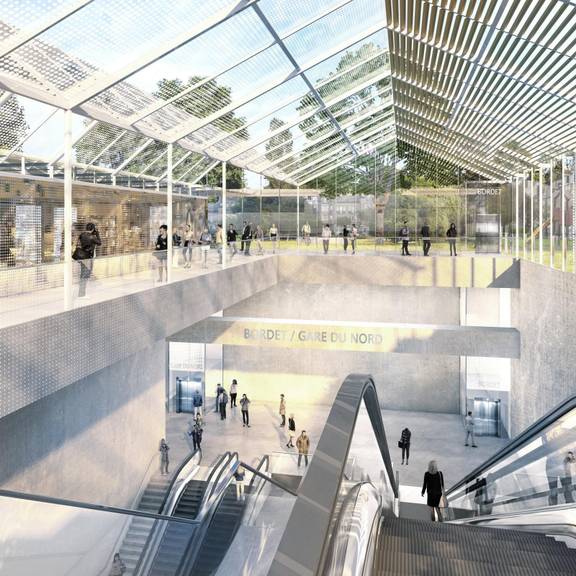 Metro 3: het nieuwe metrostation Tilleul-Linde (simulatiebeeld.)