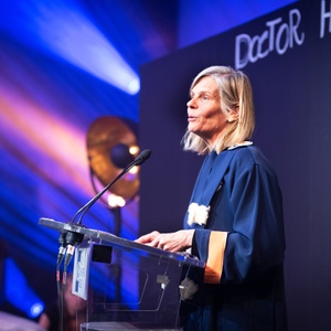 VUB-rector Caroline Pauwels op de uitreiking van de eredoctoraten in 2019