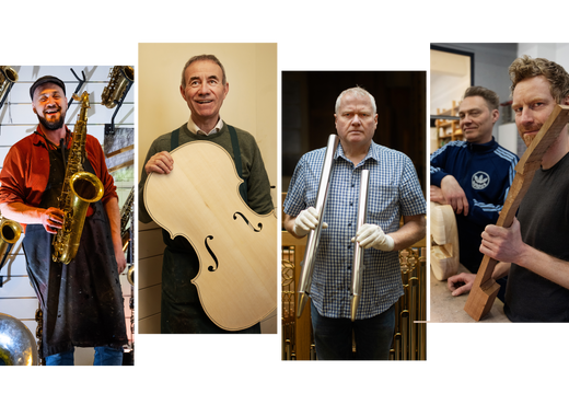 Brusselse instrumentenbouwers Maxime Plateau (blaasinstrumenten), Jan Strick (strijkinstrumenten), Johan Deblieck (kistorgels) en John Joveniaux en Serge Michiels (gitaren.)