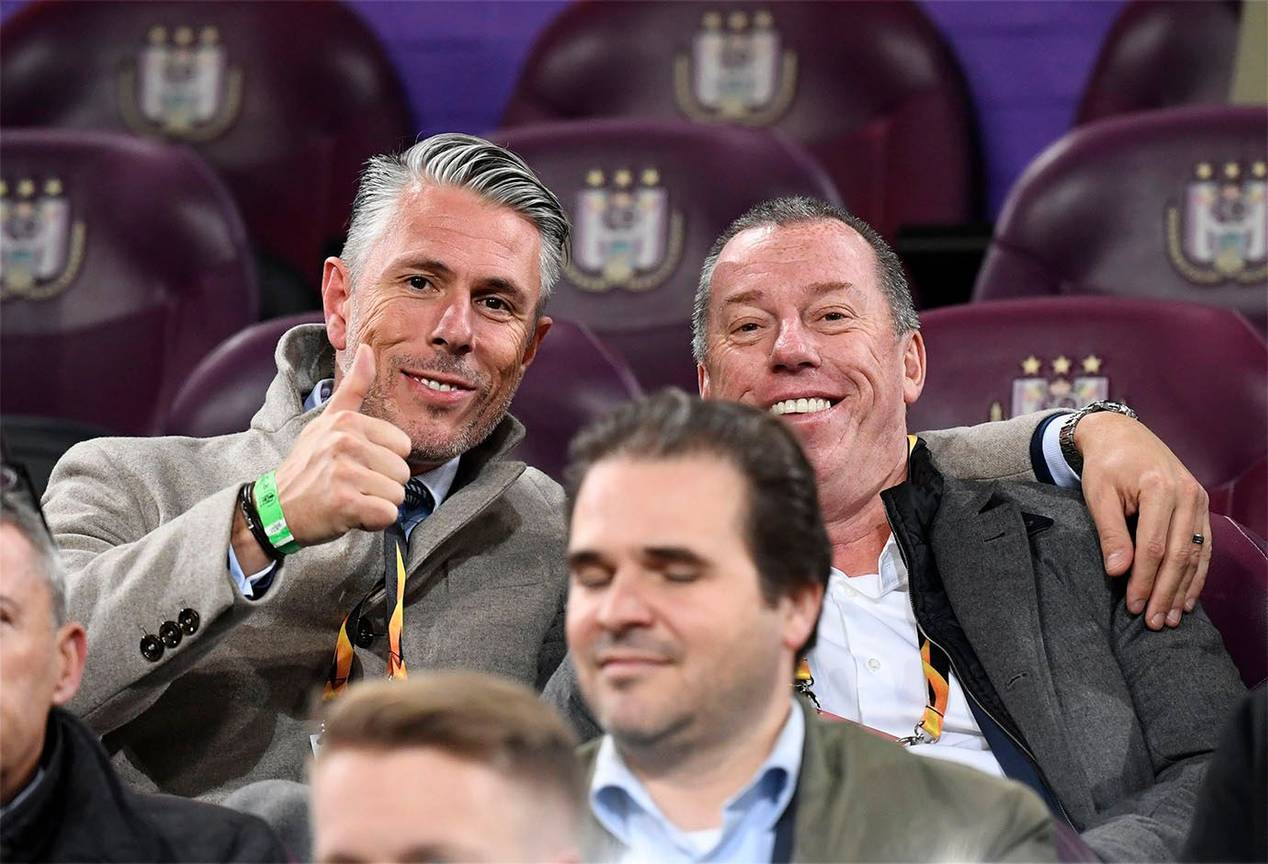 Michael Verschueren en Luc Devroe op de tribune van RSC Anderlecht in november 2018