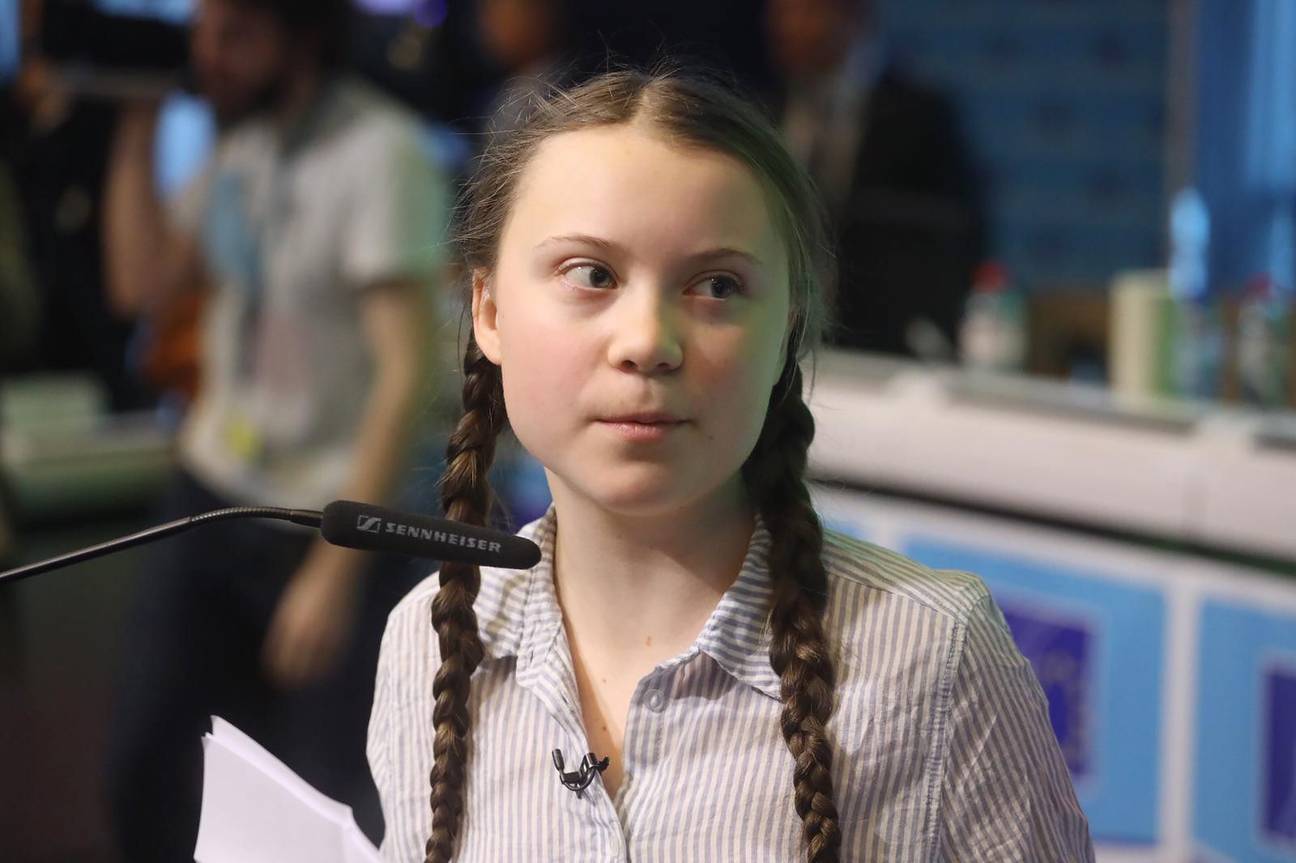 De Zweedse Greta Thunberg, de eerste klimaatspijbelaar, op 21 februari in Brussel om deel te nemen aan de zevende opeenvolgende mars van Youth for Climate