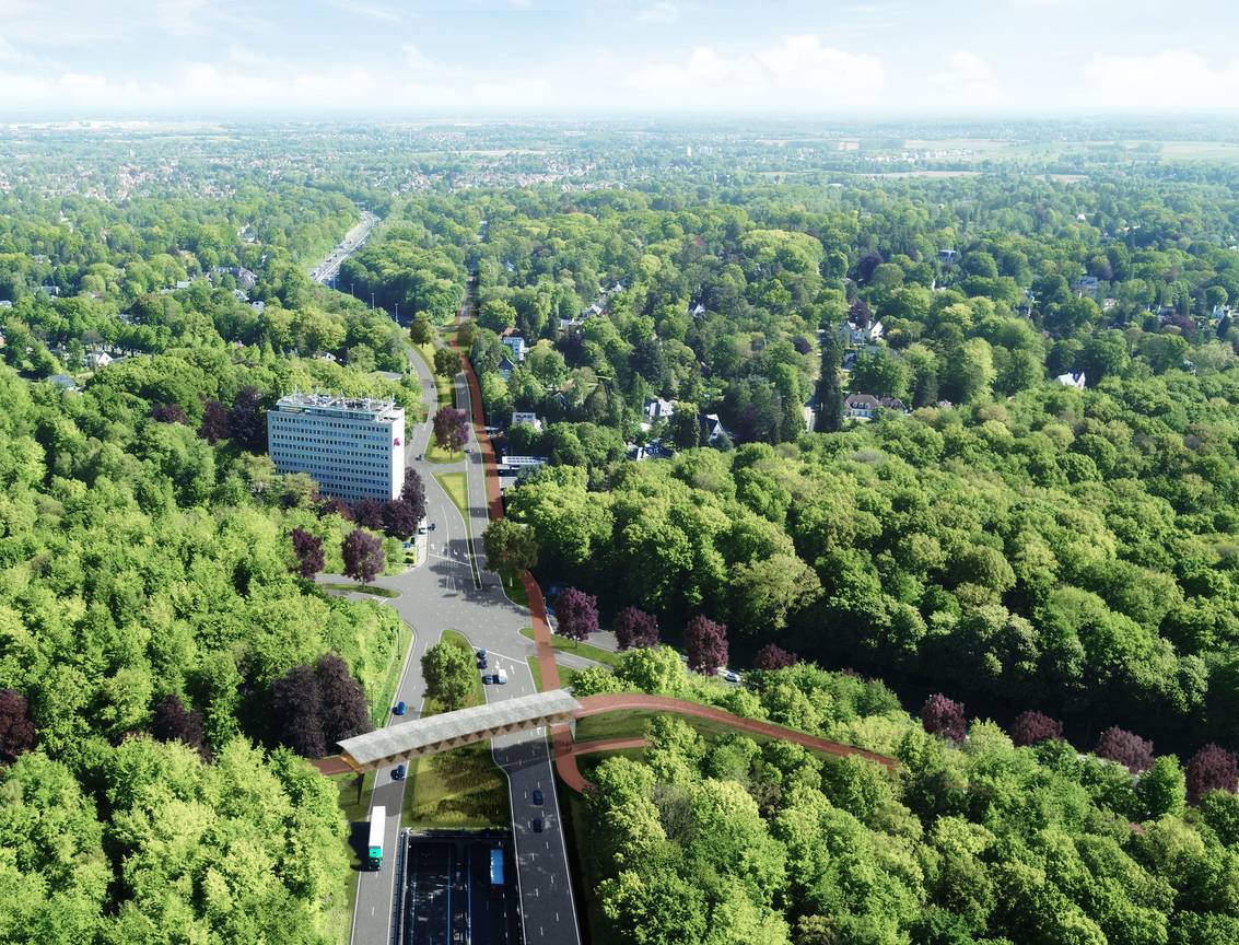 De toekomstige fietsbrug voor fietssnelweg F29 over het Vierarmenkruispunt in Tervuren