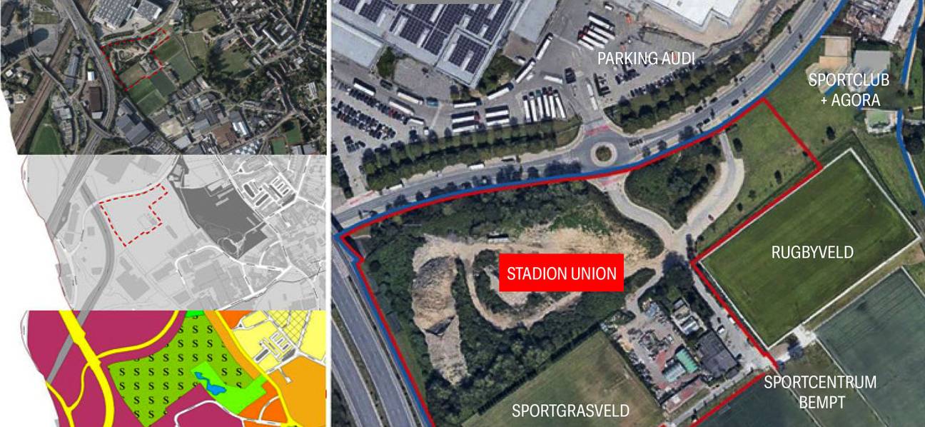 Inplanting van het toekomstig stadion van Union Saint-Gilloise op de Bemptsite in Vorst