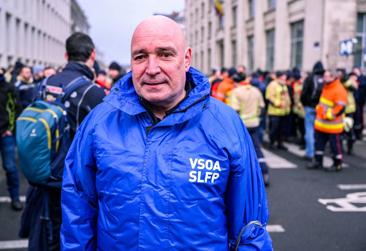 Eric Labourdette, vakbondsman voor SLFP - VSOA, hier tijdens een manifestatie op 27 januari 2023