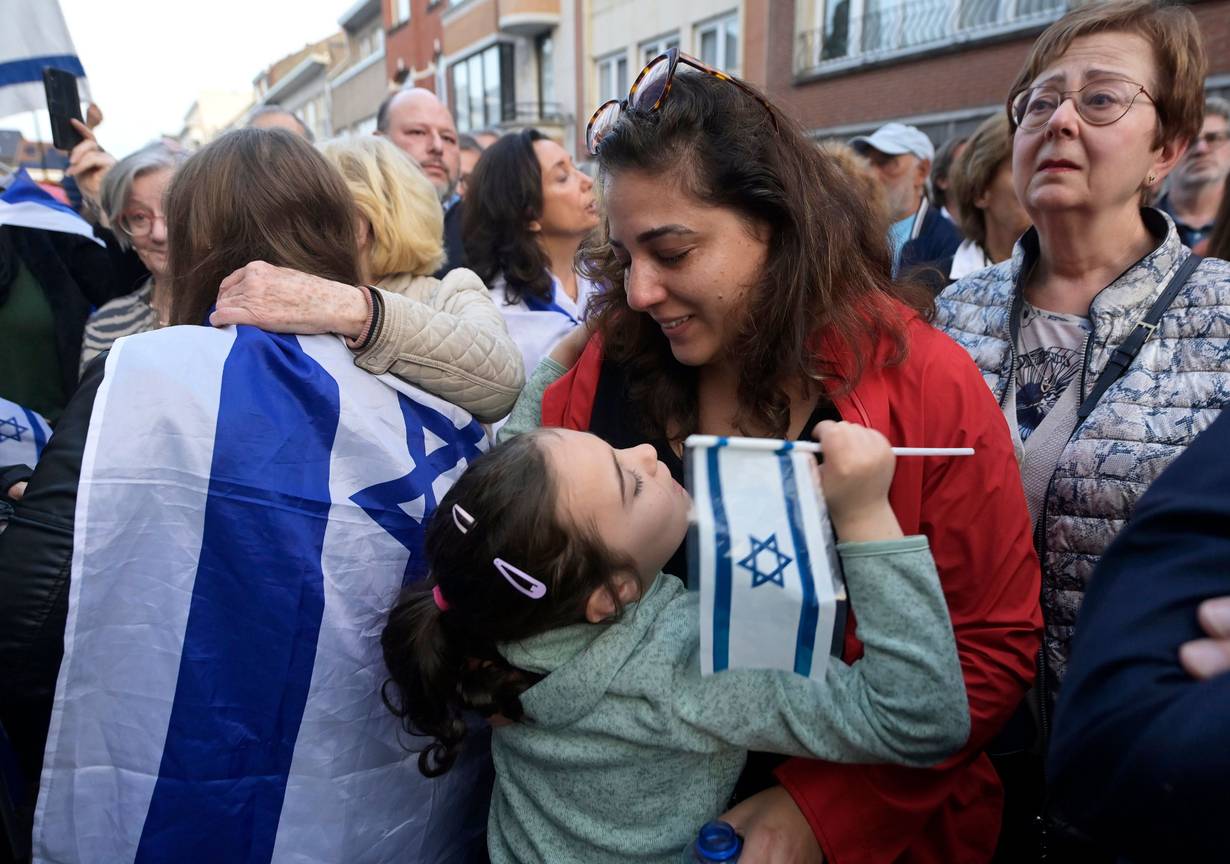 9 oktober 2023: steunbijeenkomst voor de staat Israël aan de Israëlische ambassade in Brussel na de aanvallen van de Palestijnse terreurorganisatie Hamas