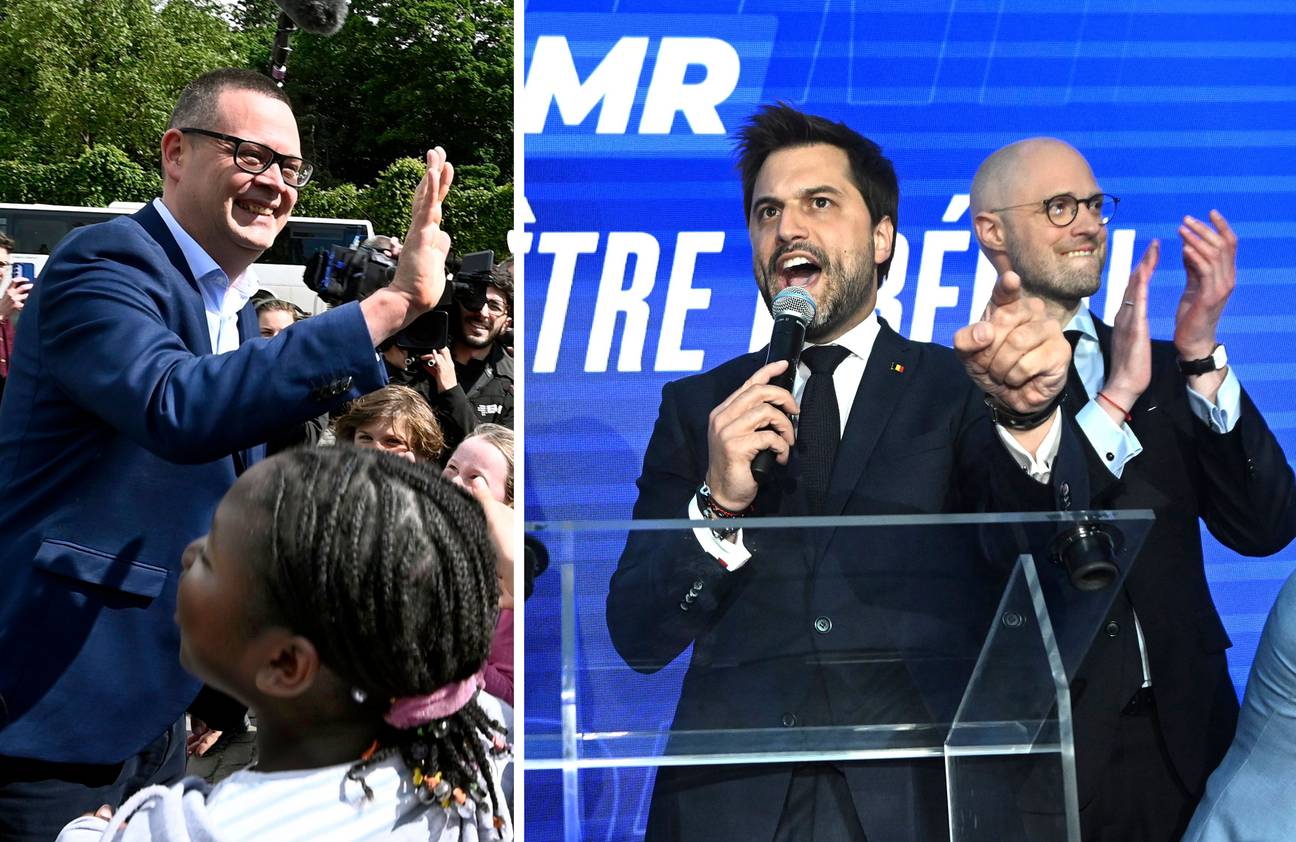 PTB-PVDA met Raoul Hedebouw en Georges-Louis Bouchez-David en Leisterh van MR zijn bij de winnaars van de verkiezingen van 9 juni 2024