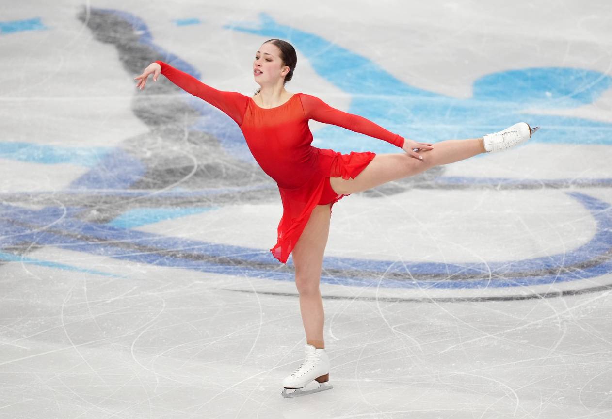nina pinzarrone red dress Golden Skate