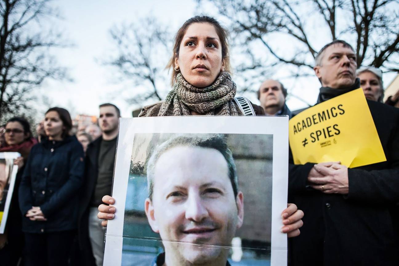 Amnesty International protest veroordeling Ahmadreza Djalali VUB gastdocent uit Iran en Hamid op 14 februari 2017