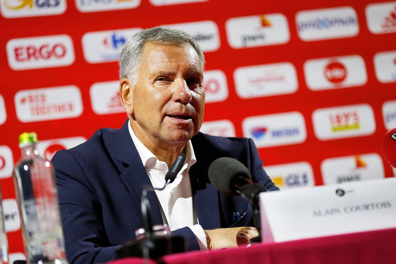 30 mei 2018: Brussels schepen van sport Alain Courtois op een persconferentie met de Rode Duivels in de aanloop naar het WK voetbal in Rusland