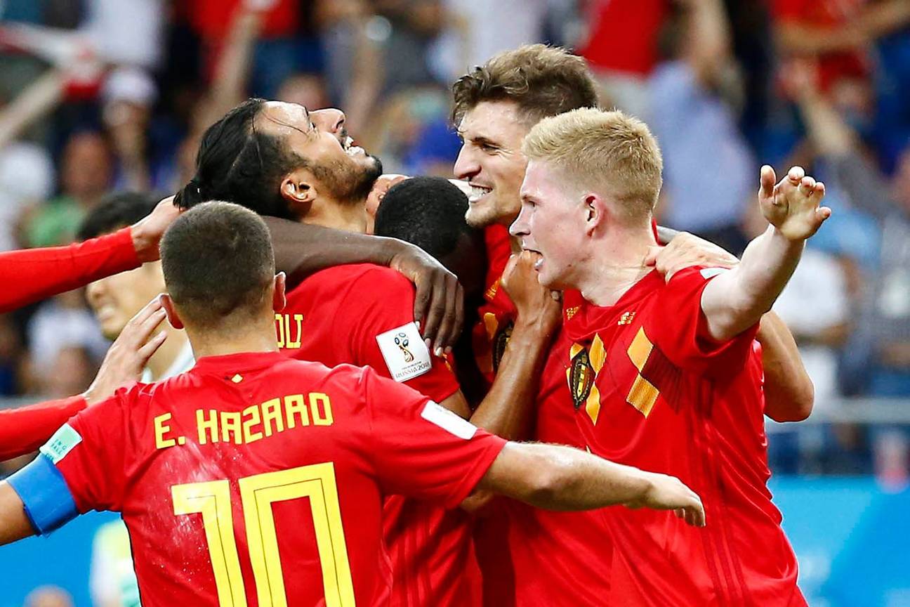 Nacer Chadli heeft net het winnende doelpunt gemaakt in de wedstrijd van de Rode Duivels tegen Japan in de achtste finales op het WK2018