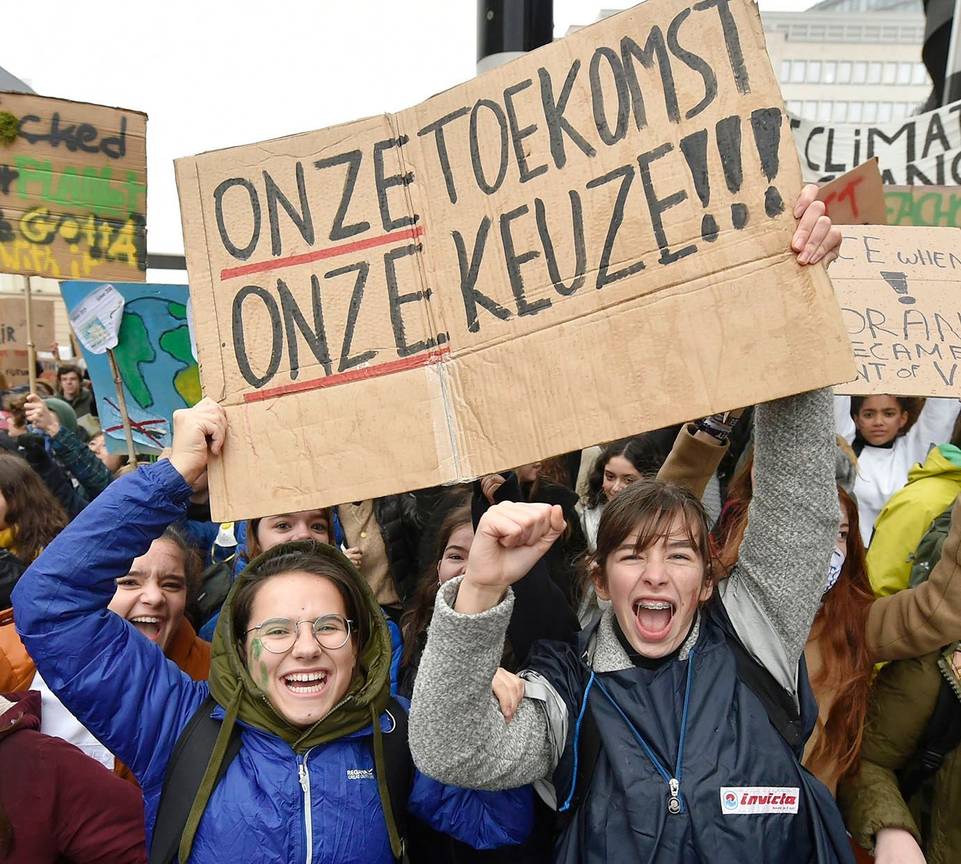 Donderdag 17 januari 2019: leerlingen uit het secundair onderwijs spijbelen opnieuw om in Brussel te manifesteren tegen het gebrek aan politieke actie tegen klimaatverandering