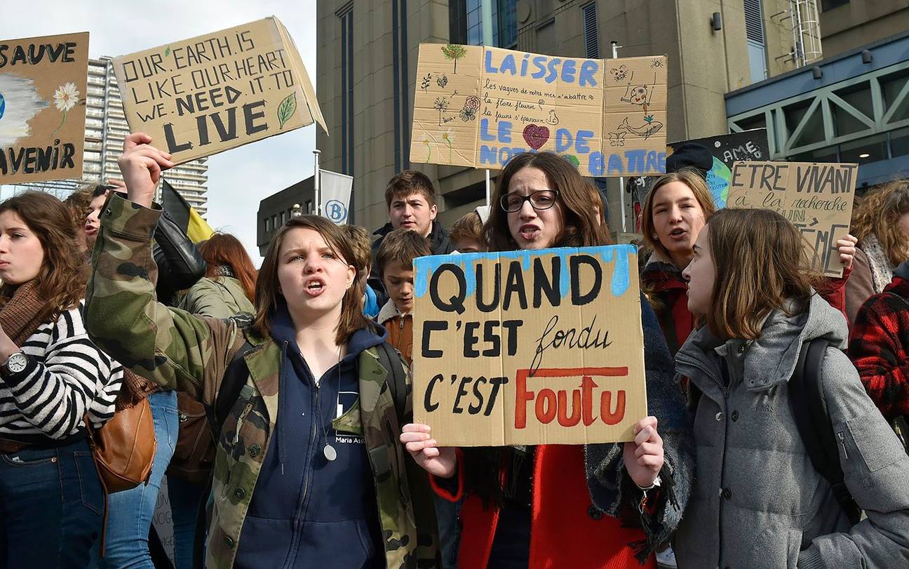 21 februari 2019: 'Spijbelen voor het klimaat', een initiatief van Youth For Climate, voor de zevende donderdag op rij