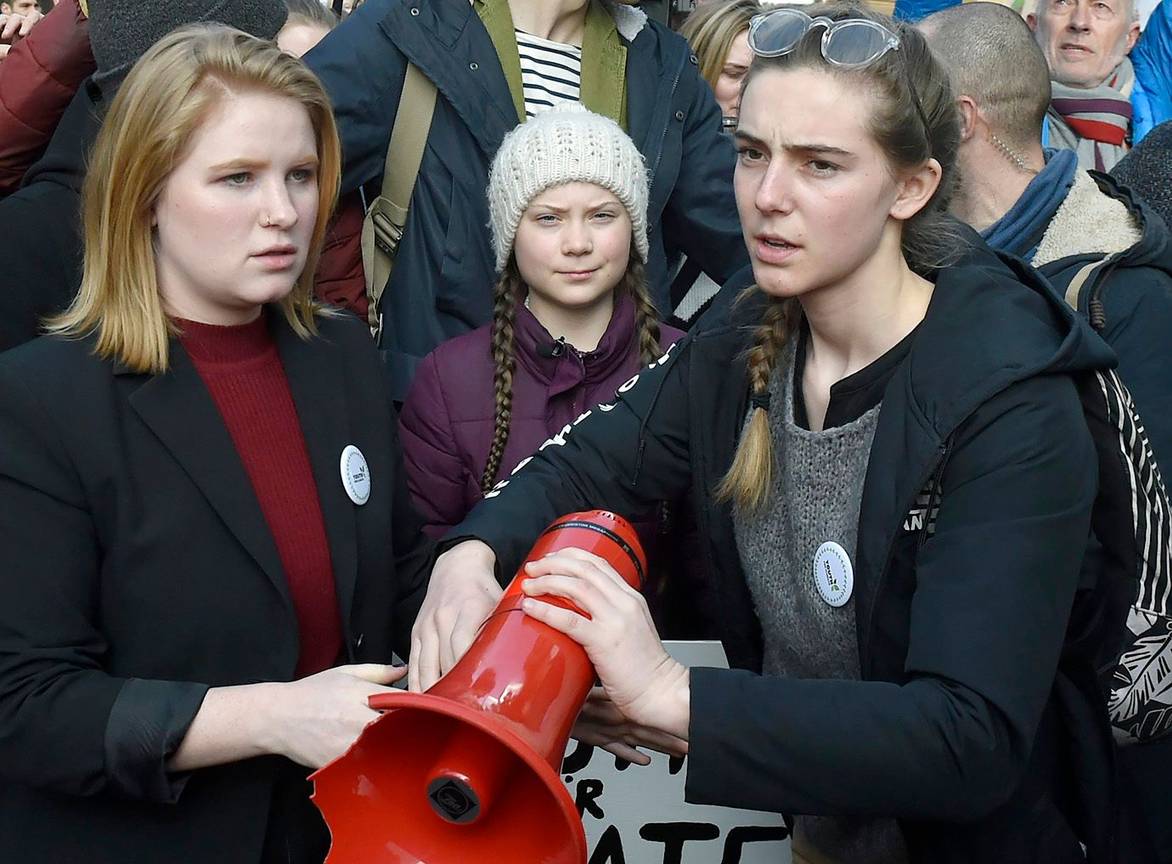 21 februari 2019: klimaatspijbelaars in Brussel, voor de zevende donderdag op rij, met Kyra Gantois, Greta Thunberg en Adélaïde Charlier