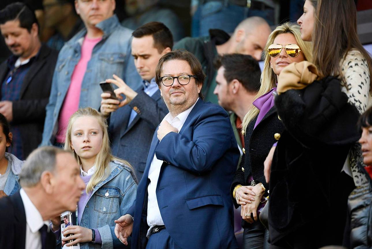 Marc Coucke, voorzitter van RSC Anderlecht, in de tribune tijdens de wedstrijd tussen RSC Anderlecht en Club Brugge op 24 februari 2019