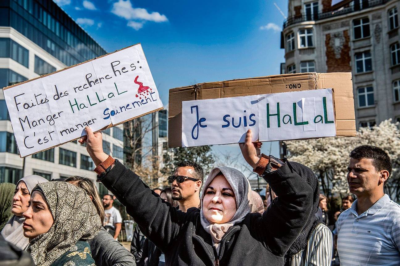 Betoging verbod tegen ritueel slachten schuman