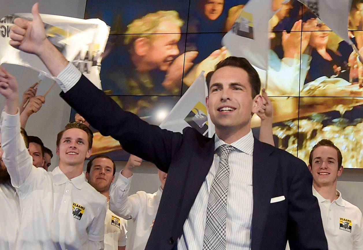 Vlaams Belang, met voorzitter Tom Van Grieken, viert de verkiezingsoverwinning