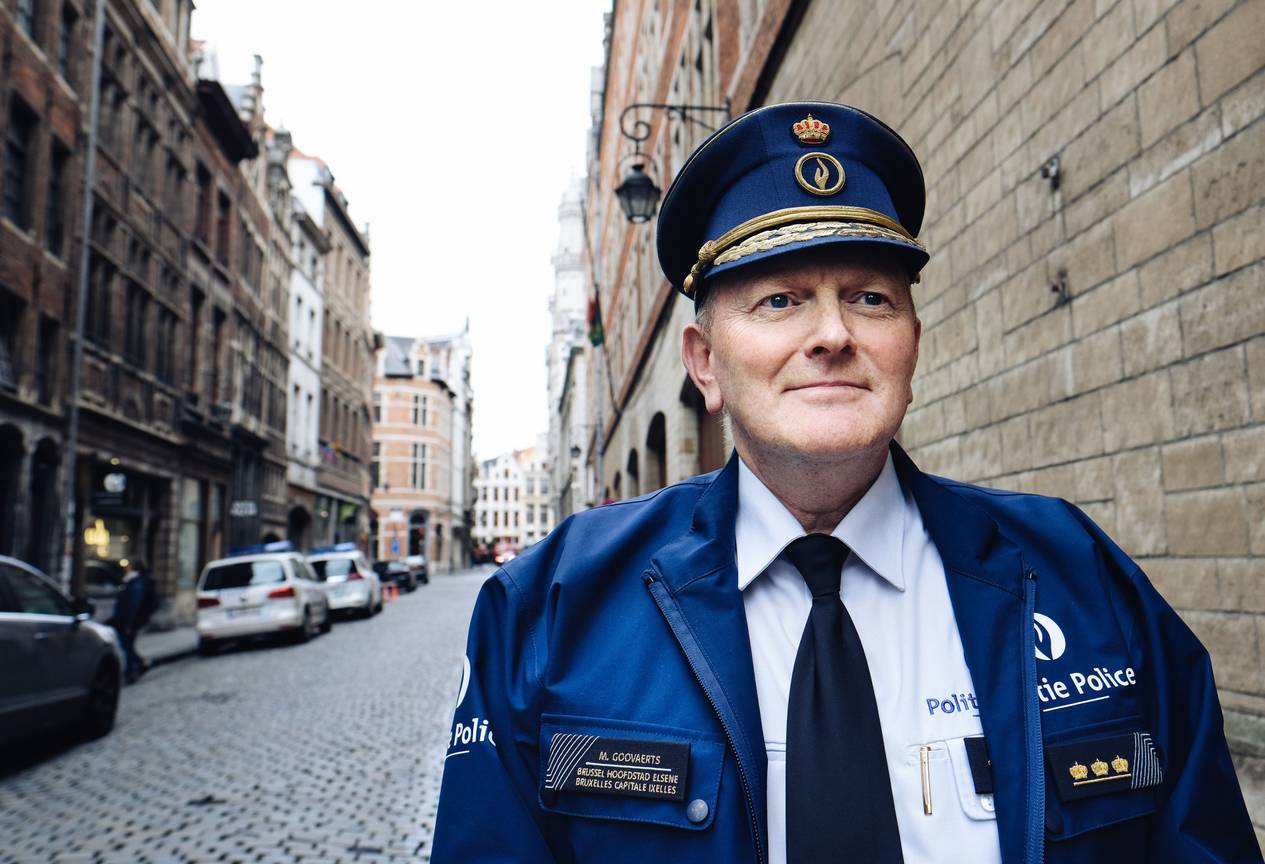 Michel Goovaerts, korpschef politiezone Brussel Hoofdstad-Elsene, aan de Kolenmarkt