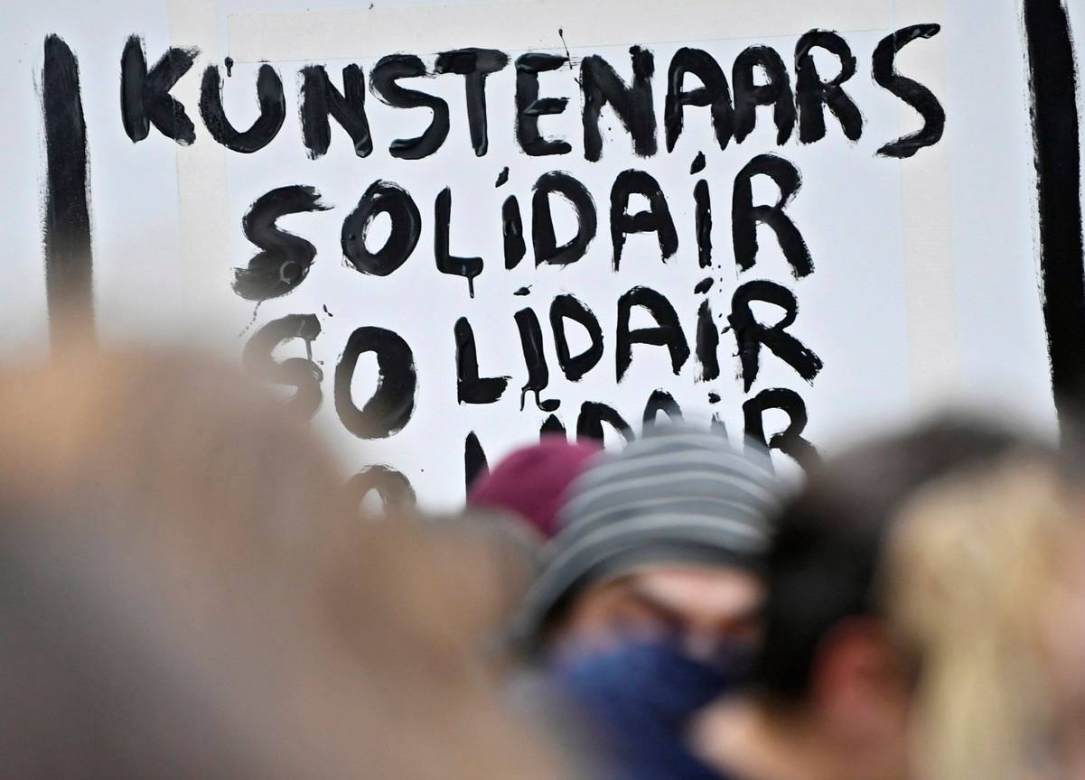 14 november 2019: protest van de Vlaamse cultuursector aan het Vlaams Parlement tegen de besparingen van de regering Jambon