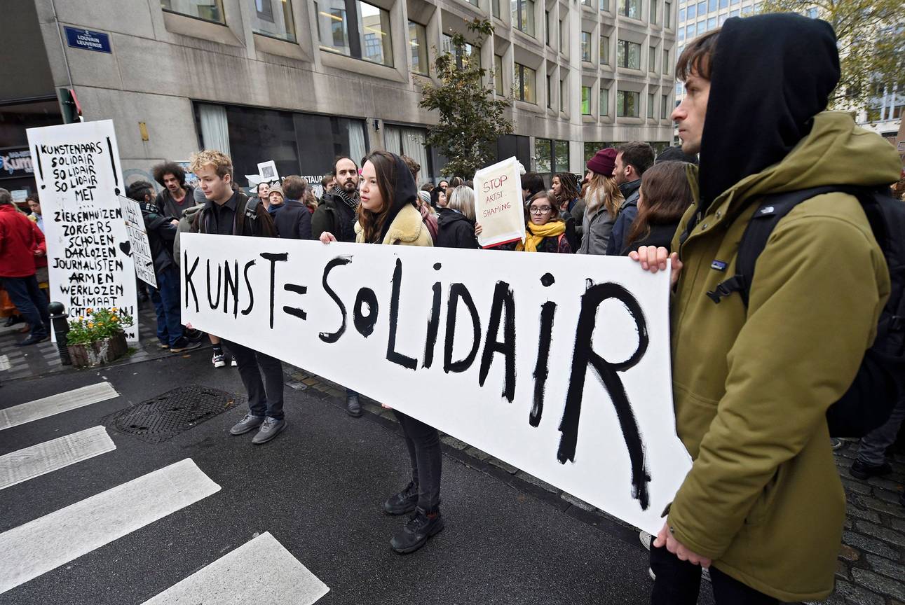 14 november 2019: protest van de Vlaamse cultuursector aan het Vlaams Parlement tegen de besparingen van de regering Jambon