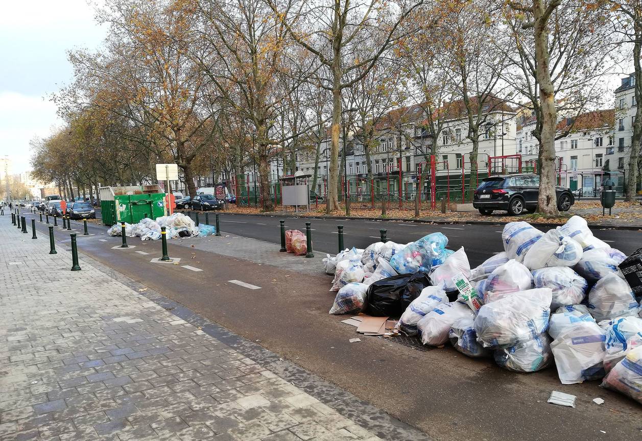 22 november 2019: vuilniszakken op en langs het fietspad aan de Poincarélaan