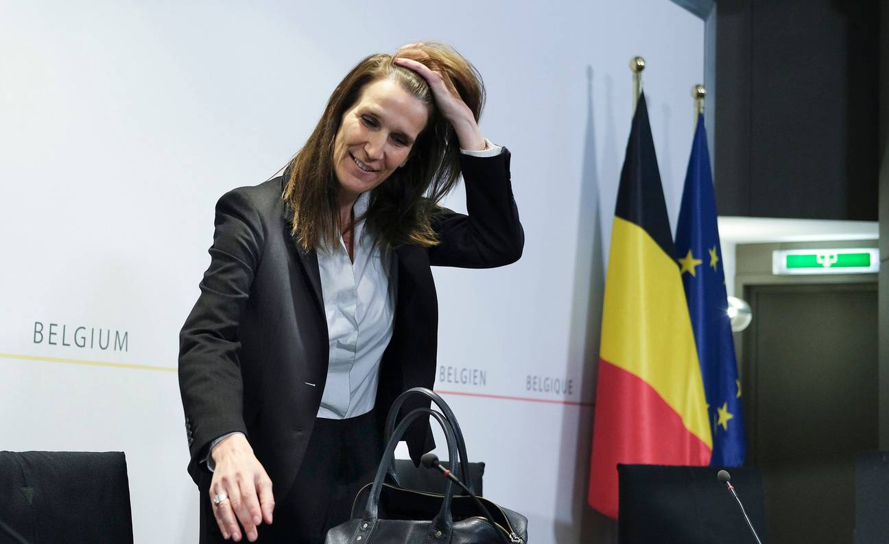 Eerste minister Sophie Wilmès op de persconfrentie na de Nationale Veiligheidsraad van vrijdag 24 april 2020