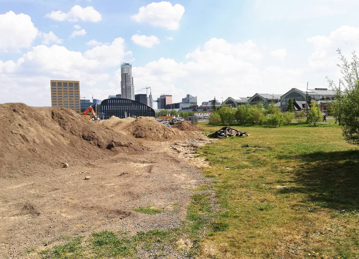Skyline Brussel, gezien vanaf de site van Thurn & Taxis, met Conscience-gebouw, Up-toren, Leefmilieu Brussel en Gare Maritime