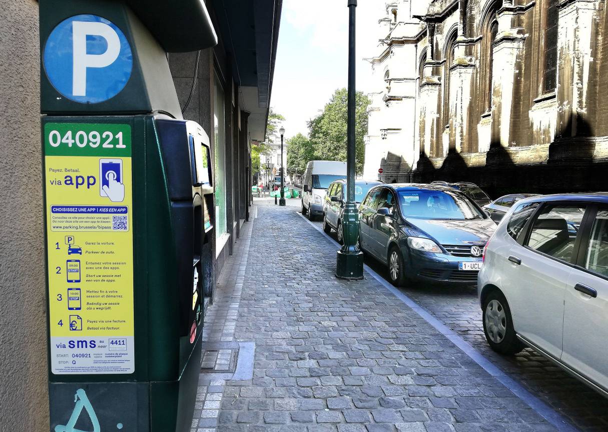 Een parkeermeter aan het Sint-Katelijneplein in Brussel-Stad