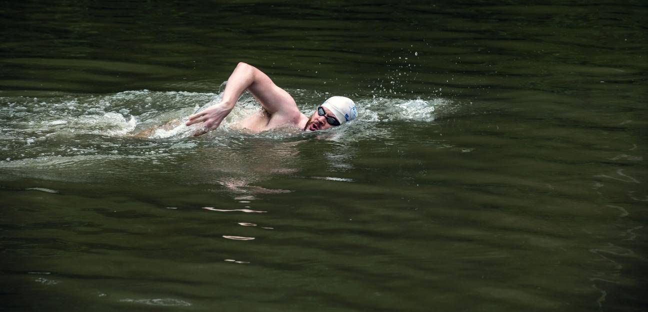 Zwemmen in de Mayfairvijver in Anderlecht