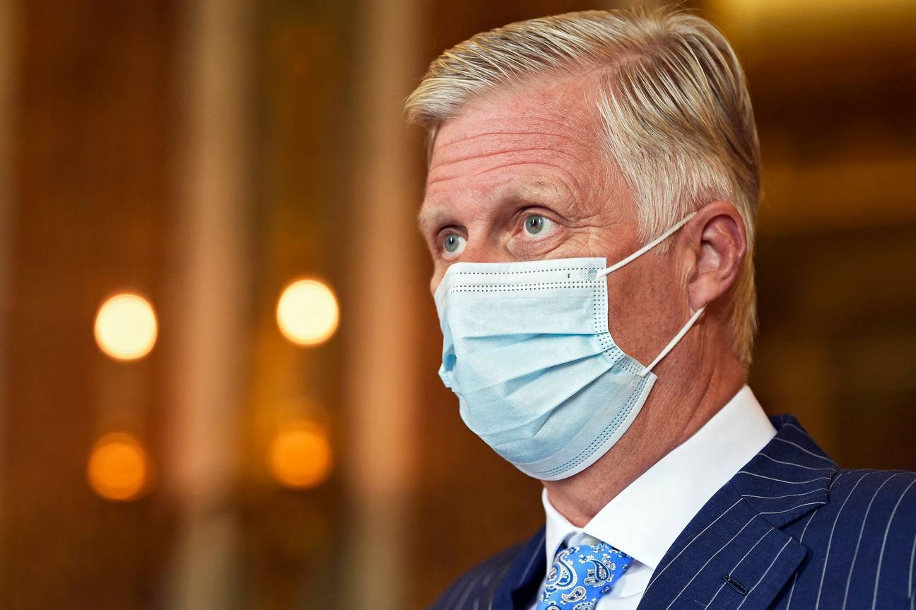 Koning Filip, met mondmasker