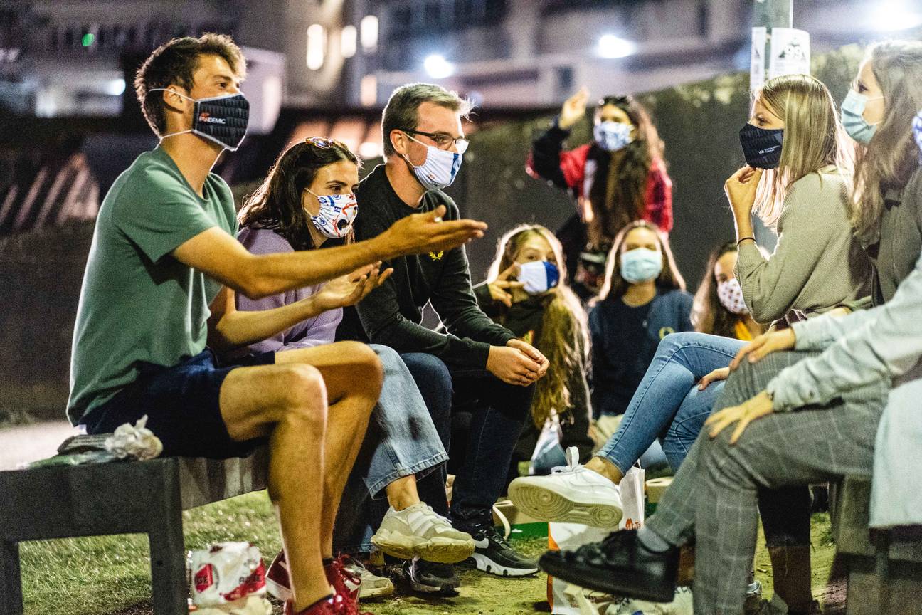 22 september 2020: studenten op de VUB bij het begin van het nieuwe academiejaar, met mondmasker