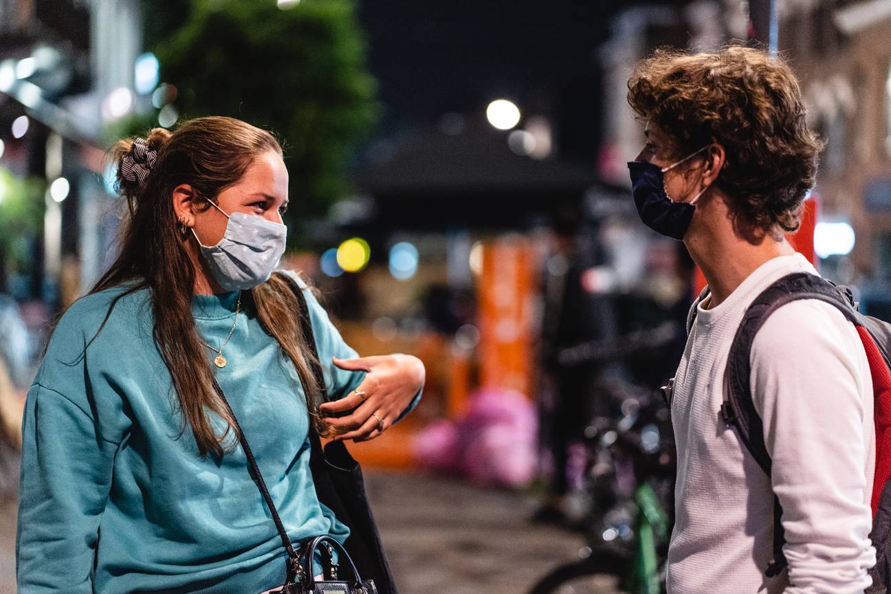 22 september 2020: studenten op de VUB bij het begin van het nieuwe academiejaar, met sociale afstand en mondmasker