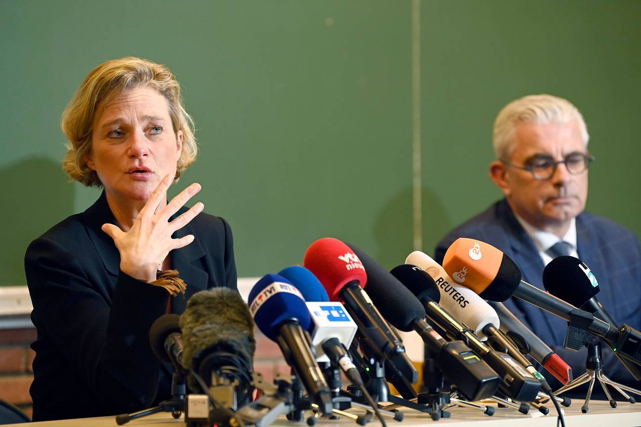 Delphine van Saksen-Coburg tijdens de persconferentie van 5 oktober 2020 na haar erkenning als dochter van koning Albert II door het Brusselse hof van beroep