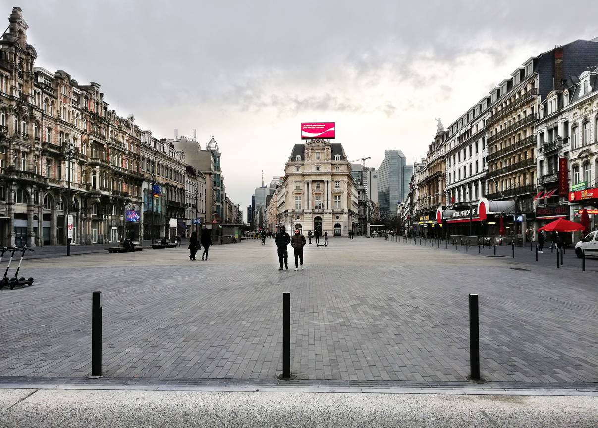 Het de Brouckèreplein, aan de voetgangerszone