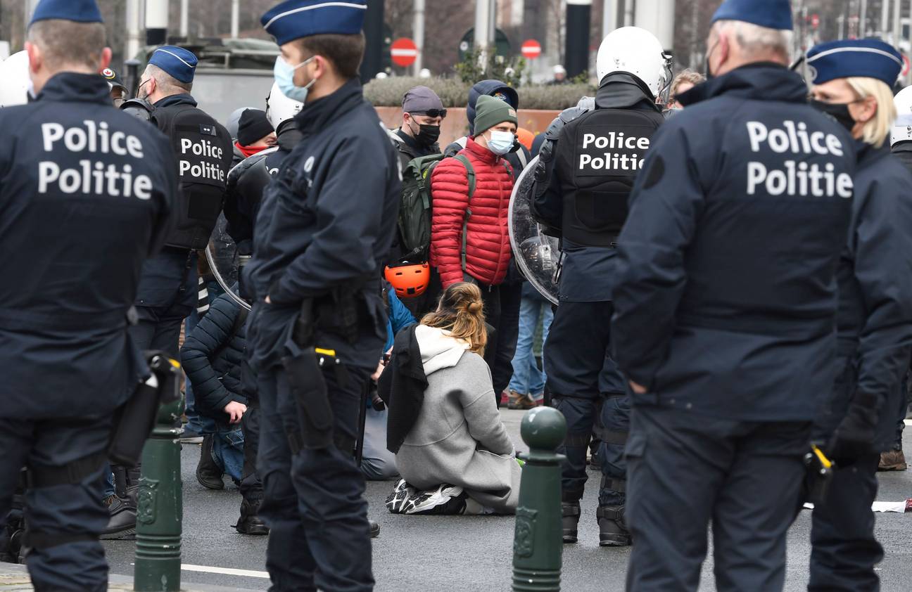 Politie tijdens een manifestatie in Brussel