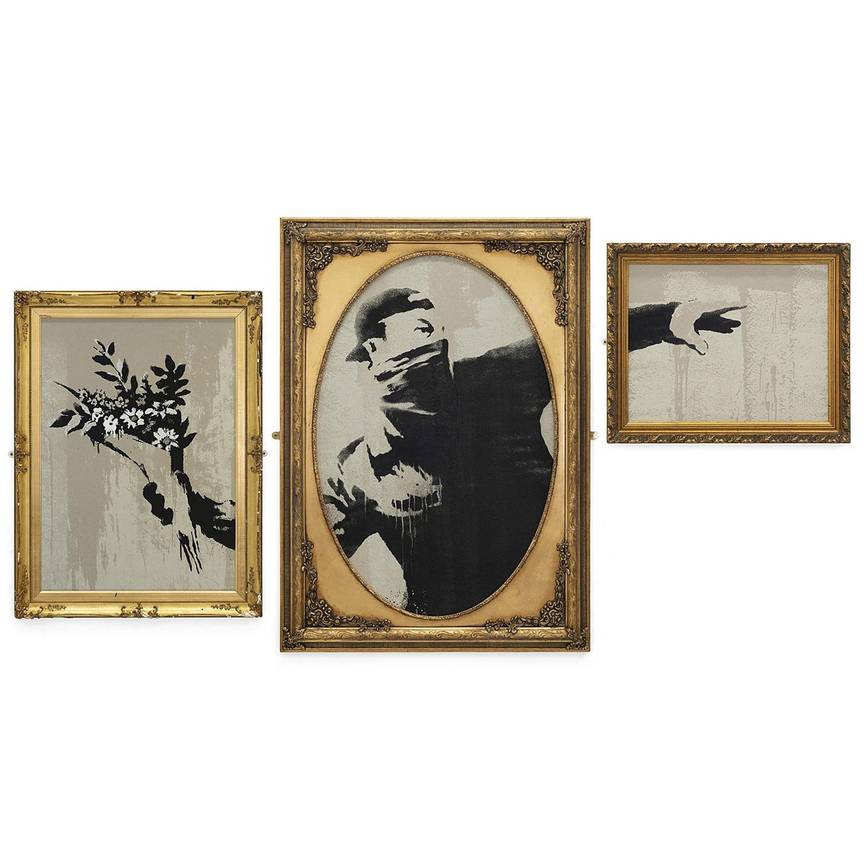 1747 DEODATO ART Banksy-Flower Thrower-Gross Domestic Product Original