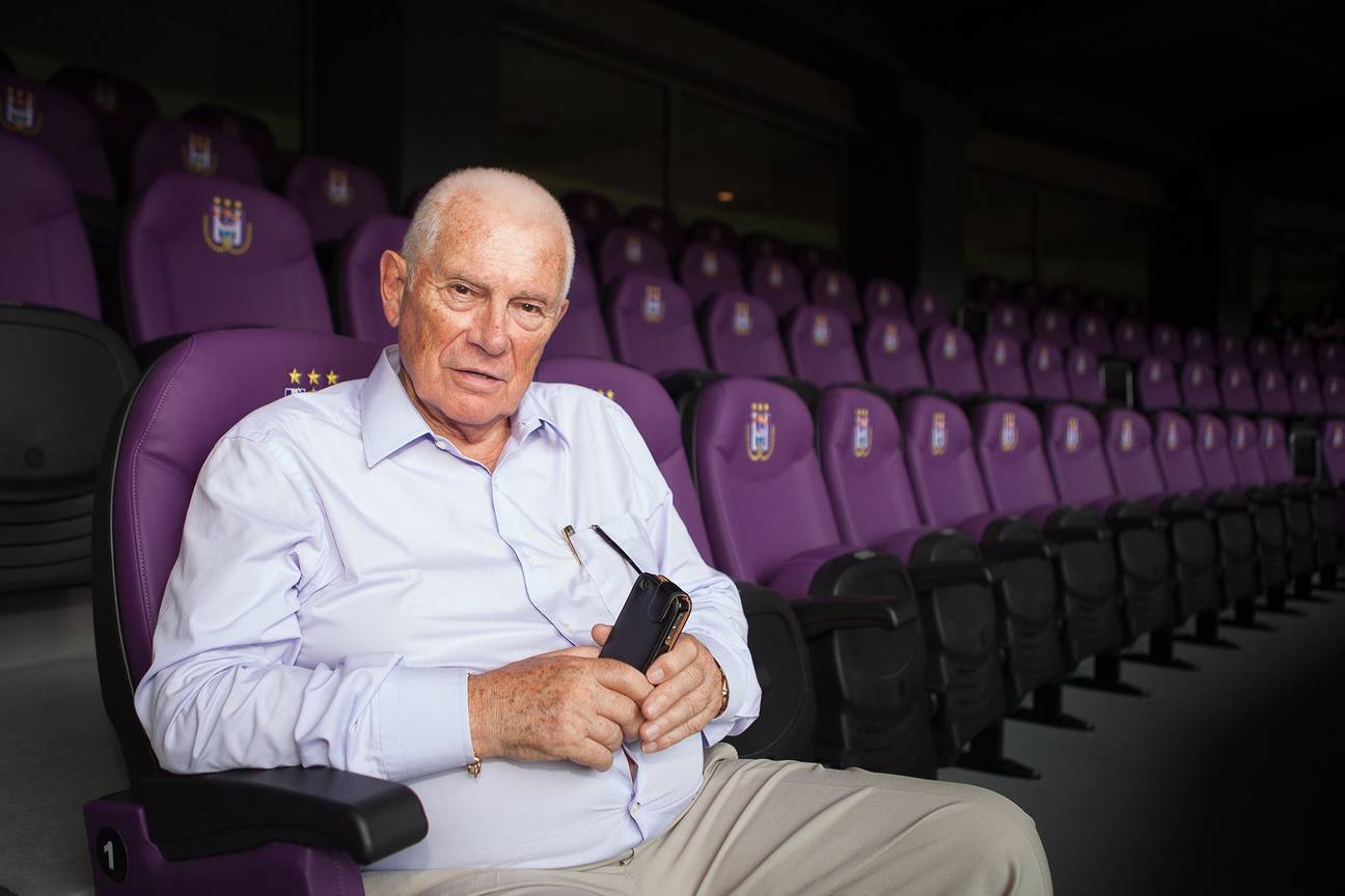 26 juli 2013: Michel Verschueren in de tribune op de fandag met ploegvoorstelling van RSC Anderlecht