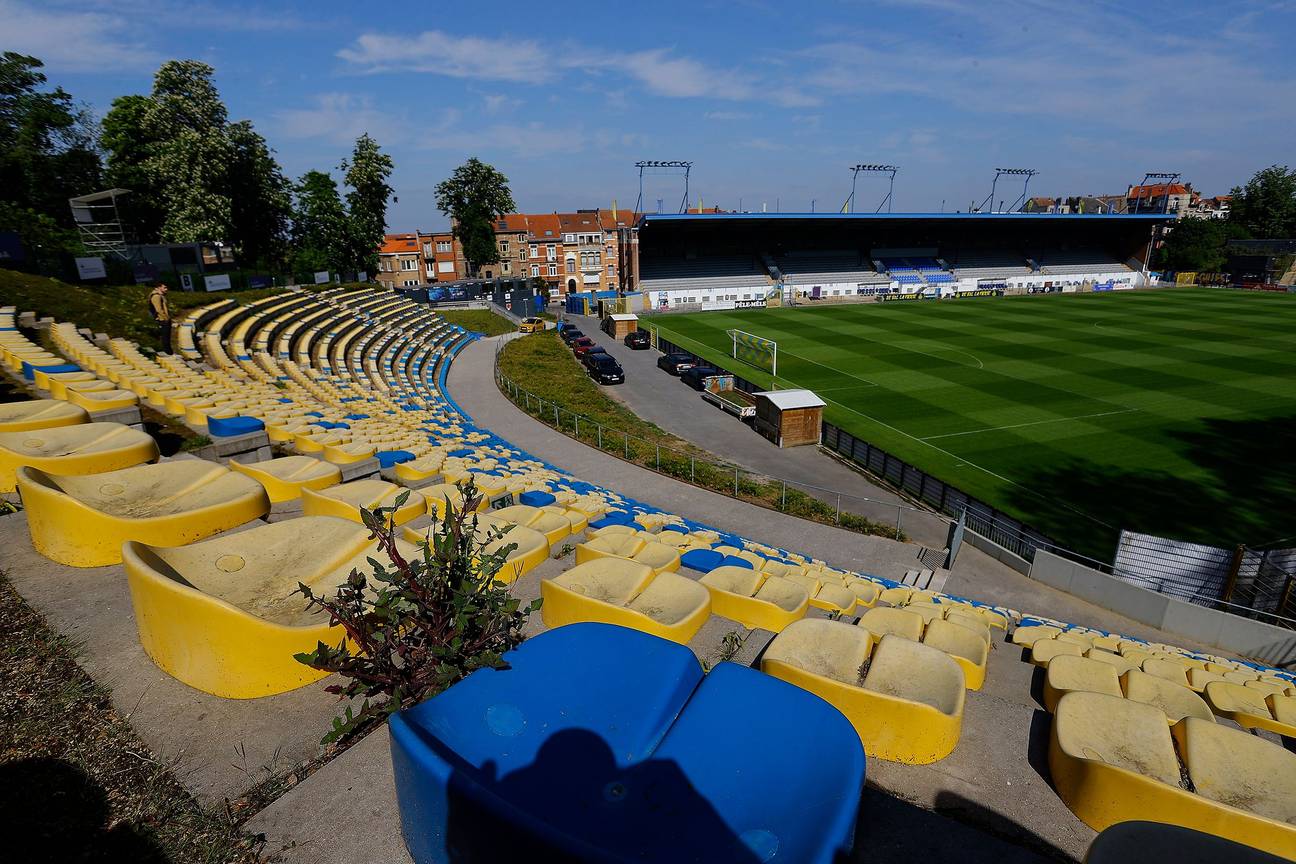 Het Joseph Marienstadion van Union Saint-Gilloise op grondgebied van de gemeente Vorst, op een foto uit mei 2022