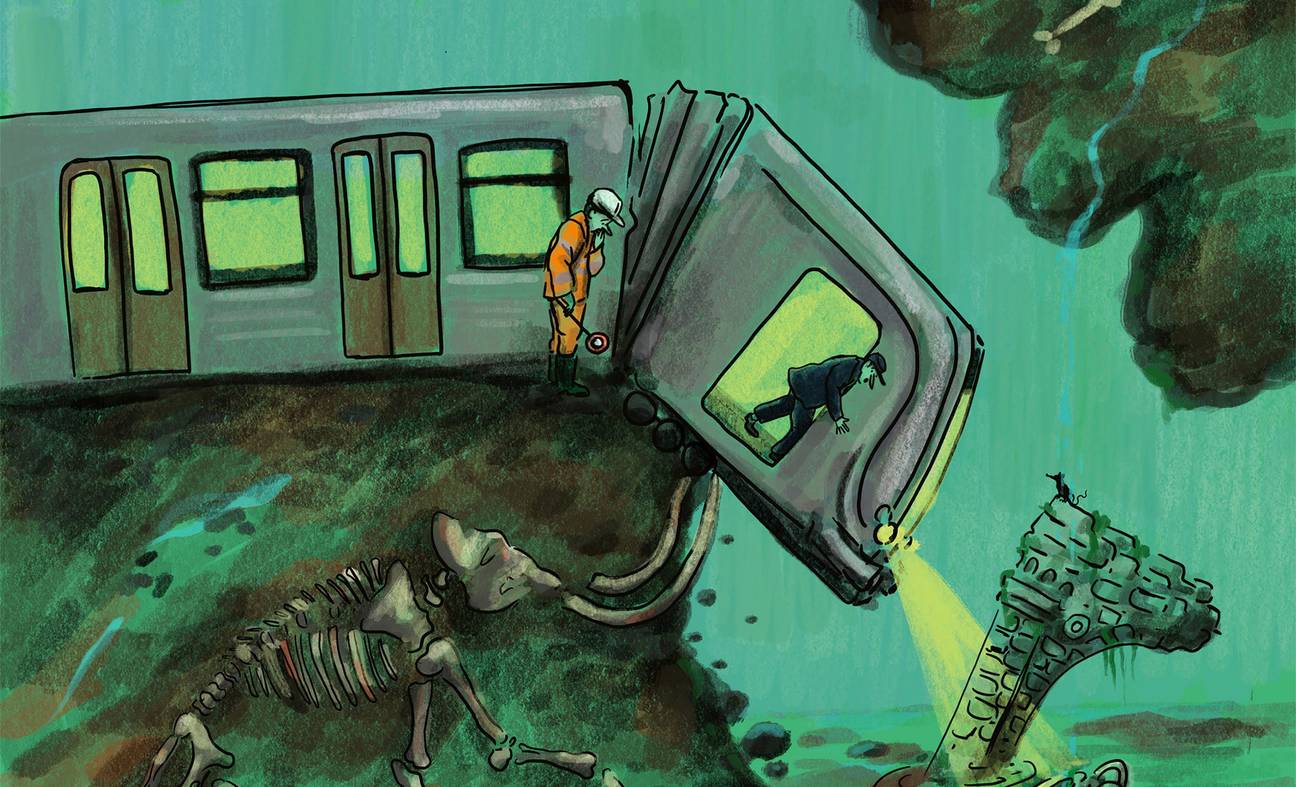 Metrowerken metro 3 ondergrond moeras illustratie