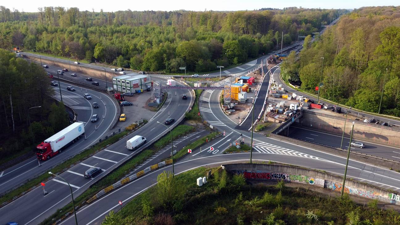 22 april 2024 renovatiewerken aan de Leonardkruispunt (kruising Brusselse Ring en E411, grondgebied Tervuren en Oudergem.