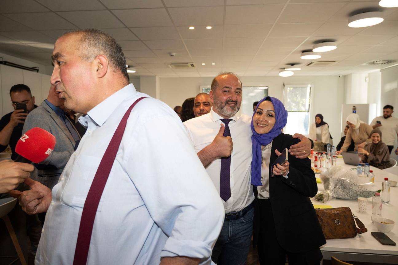 9 juni 2024, verkiezingsdag: team Fouad Ahidar op het partijbureau na de bekendwording van de verkiezingsuitslagen.