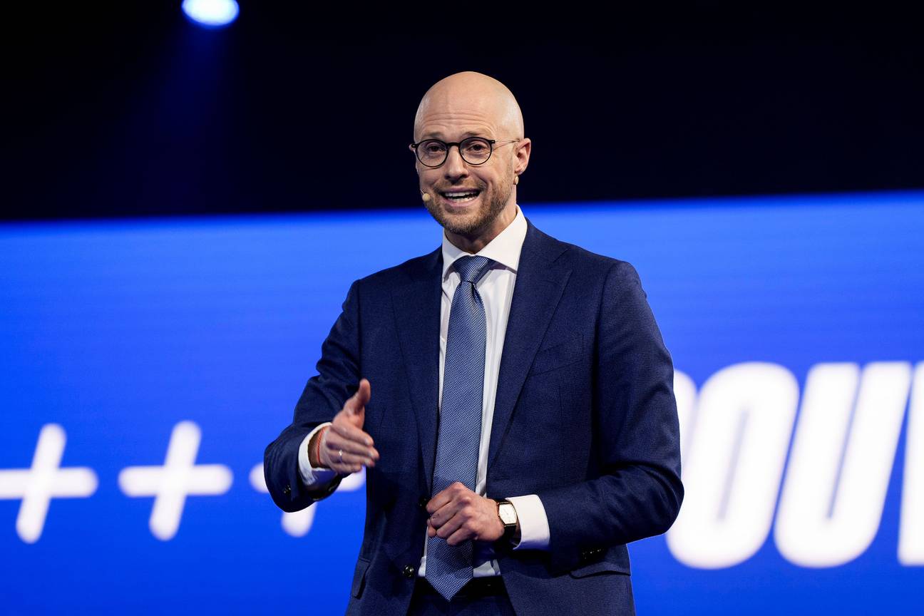 4 februari 2024: David Leisterh, voorzitter van de Brusselse MR, op een congres van zijn partij.