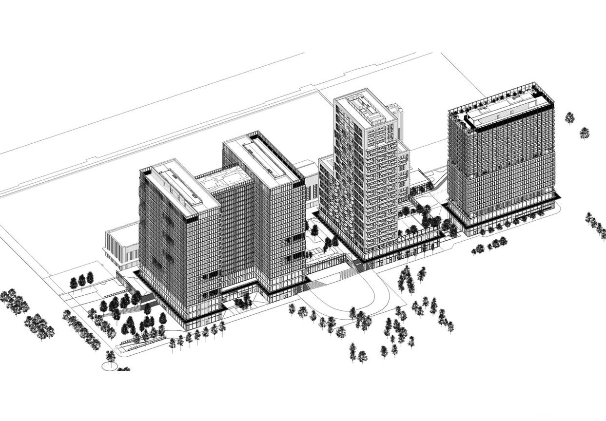 Deze torens met kantoren, winkels en appartementen komen in de Vooruitganstraat in Schaarbeek, op de plaats waar het CCN-complex stond.