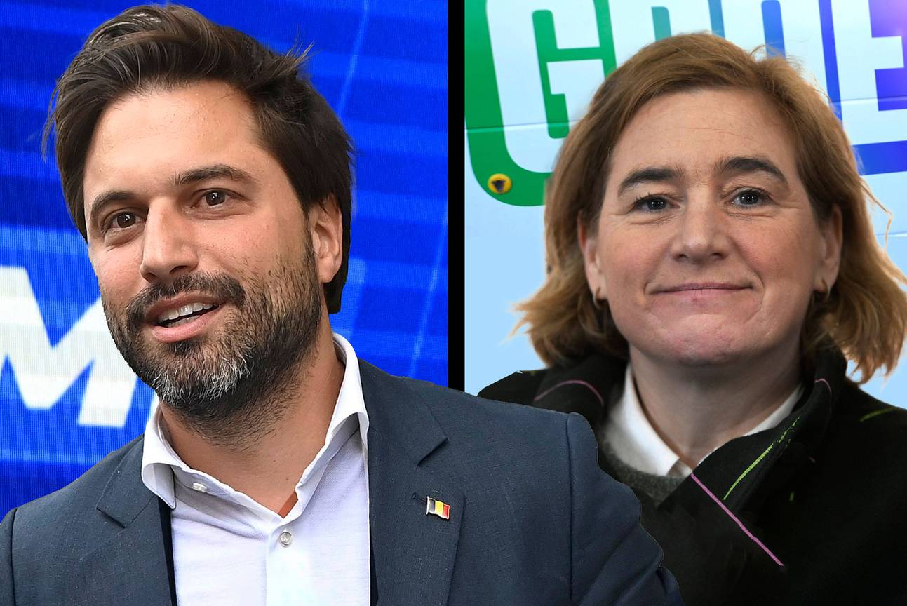 Elke van den Brandt (Groen) en Georges-Louis Bouchez (MR)