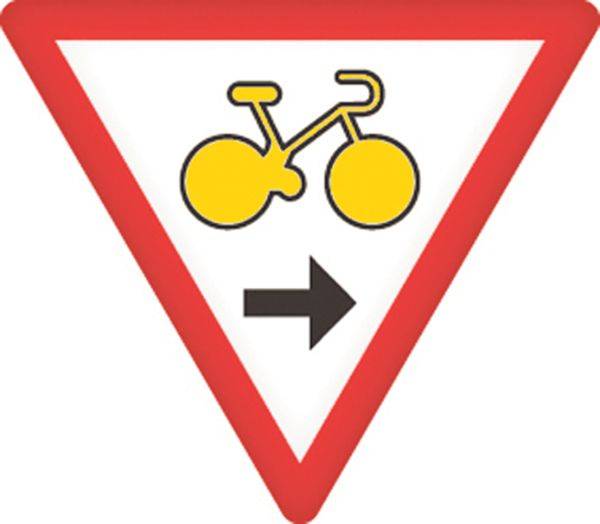 verkeersbord rechts afslaan voor fietsers geel