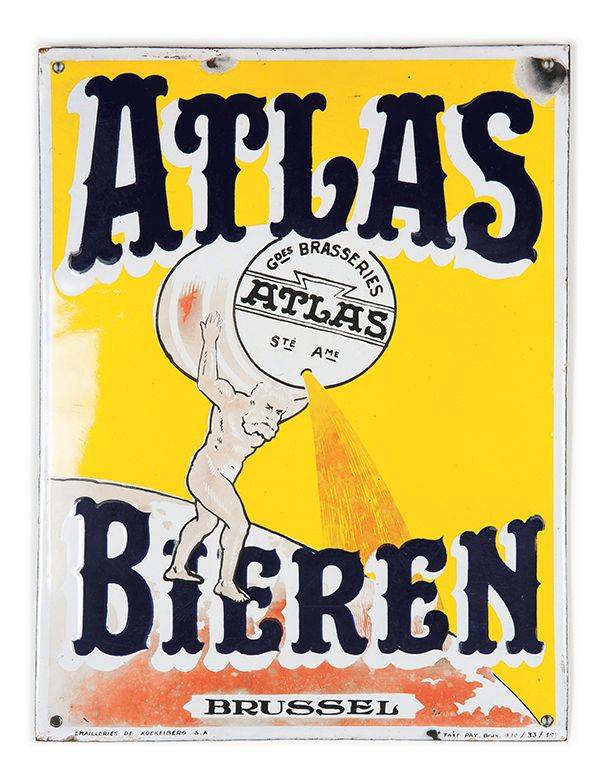 NV Groote Brouwerijen Atlas Anderlecht vervaardigd door de Emailleries de Koekelberg 1930