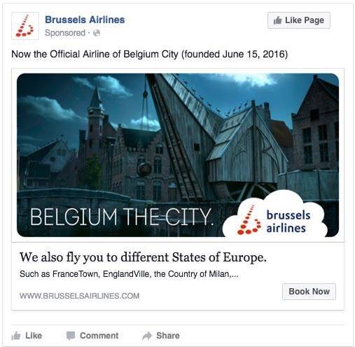 Brussels Airlines steekt de draak met de Amerikaanse presidentskandidaat Trump na diens flater. © Brussels Airlines via Facebook
